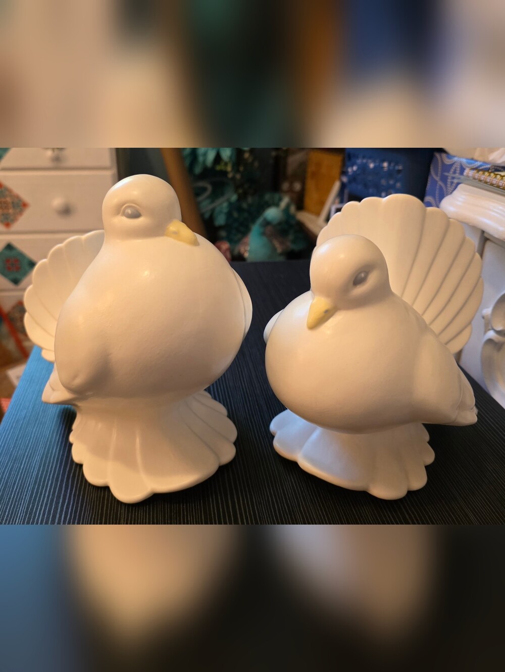 White Ceramic Fantail Dove Figurine Pair